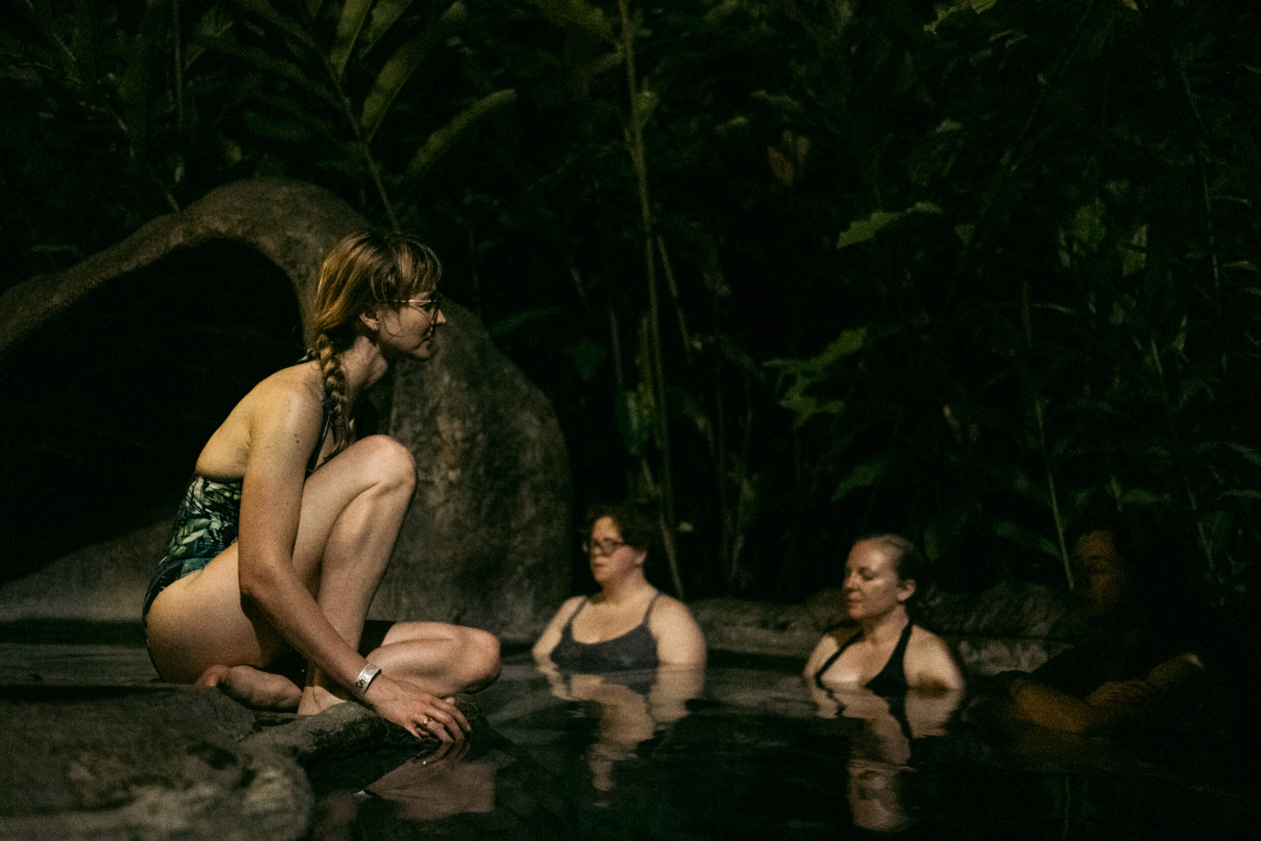 Lauren Jane Heller leading a meditation in a hot spring for the Shine+ Costa Rica retreat