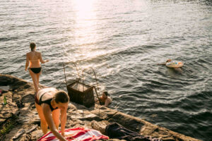 Swimming at a women's leadership retreat in Ontario